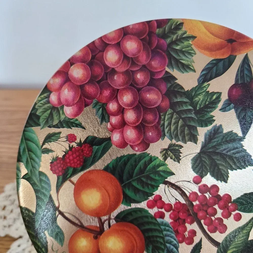 Vintage Tin Gold With Fruit And Leaves - Very Colorful - Great Condition